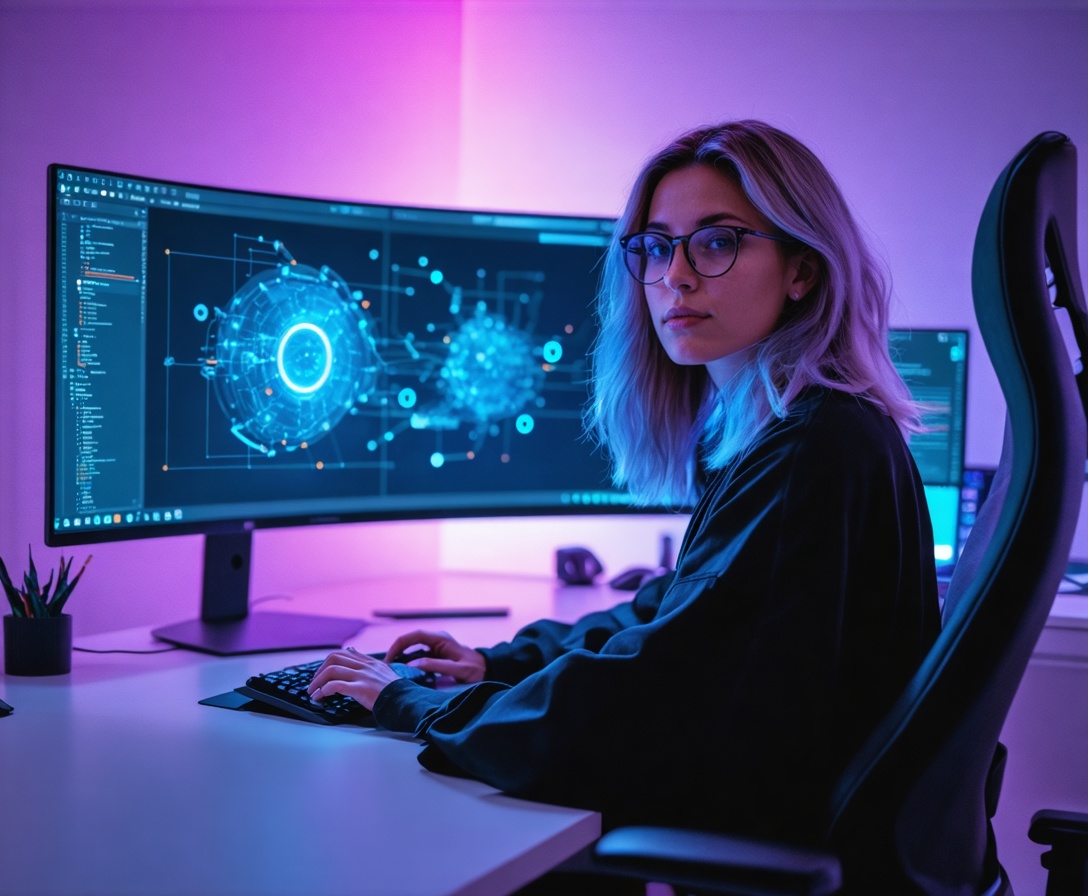 Designer collaborating with generative AI interface